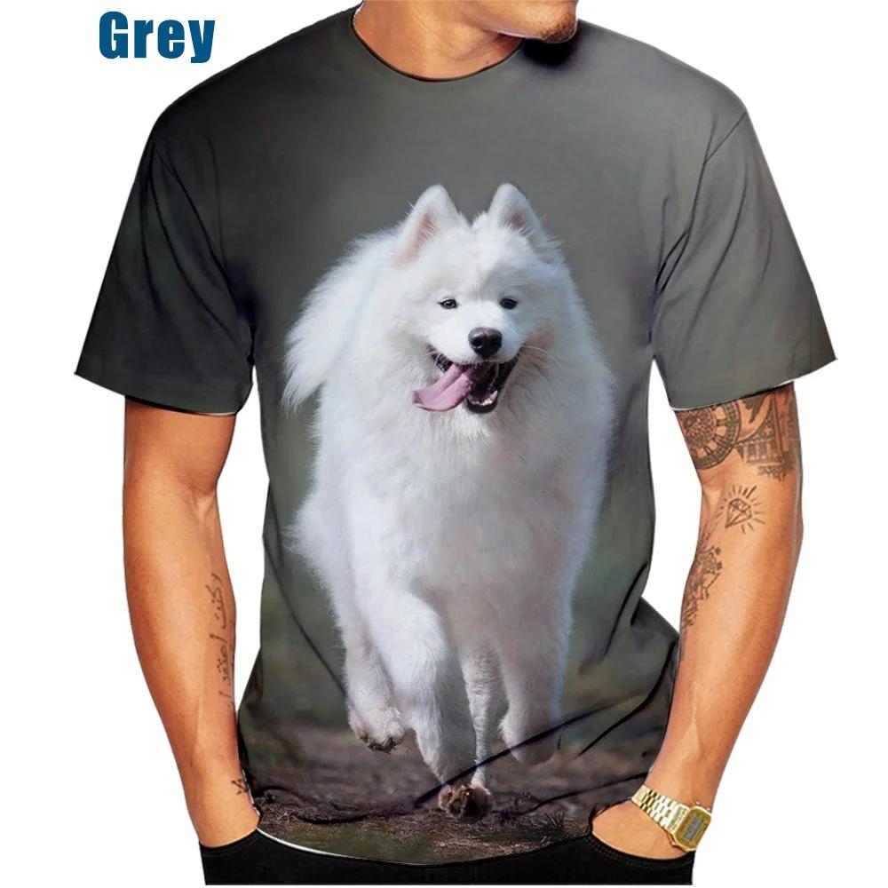 동물 강아지 3D 프린팅 귀여운 사모예드 개 패턴 남성용 반팔 티셔츠, 개성 있는 캐주얼 상의, 중립 티셔츠